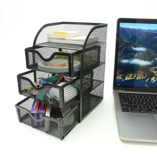 4 Tier Mesh Desk Organizer with 3 Drawers - Efficient Desk Organization