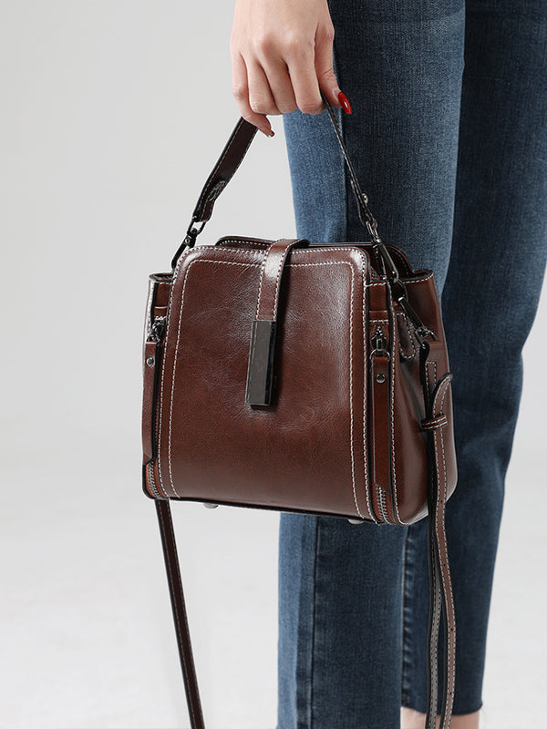 Genuine Leather Vintage Crossbody Bucket Bag