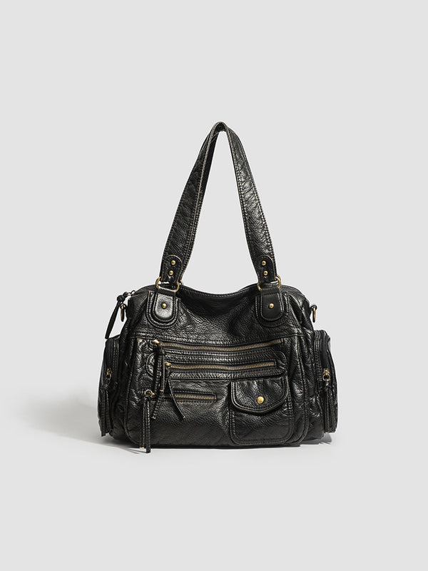 Vintage PU Leather Multi-Zipper Motorcycle Bag