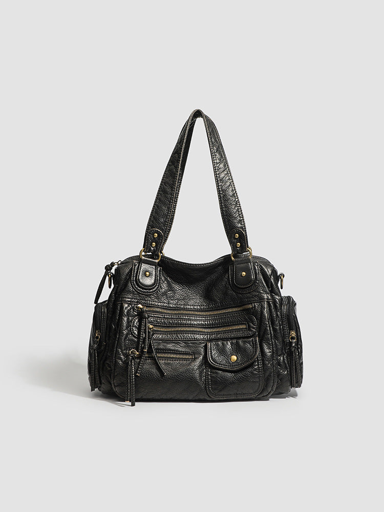 Vintage PU Leather Multi-Zipper Motorcycle Bag
